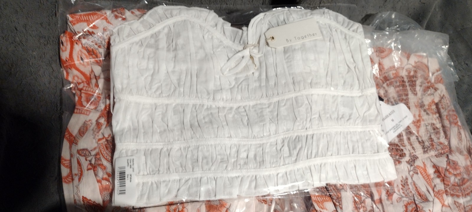 By Together Womens Smocked Crop Top NWT Off White Strapless Bustie