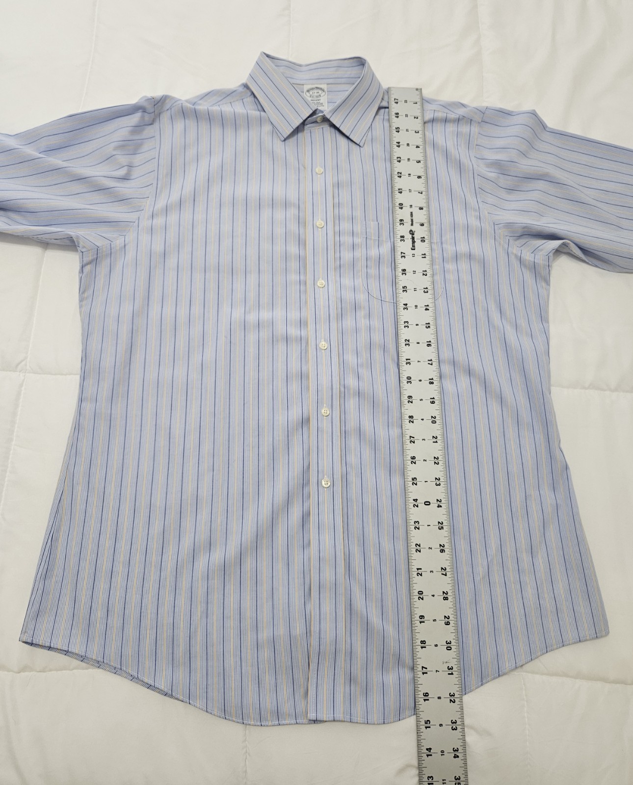 Brooks Brothers Regent Non-Iron Striped Dress Shirt Blue 17-35 35 Sleeve