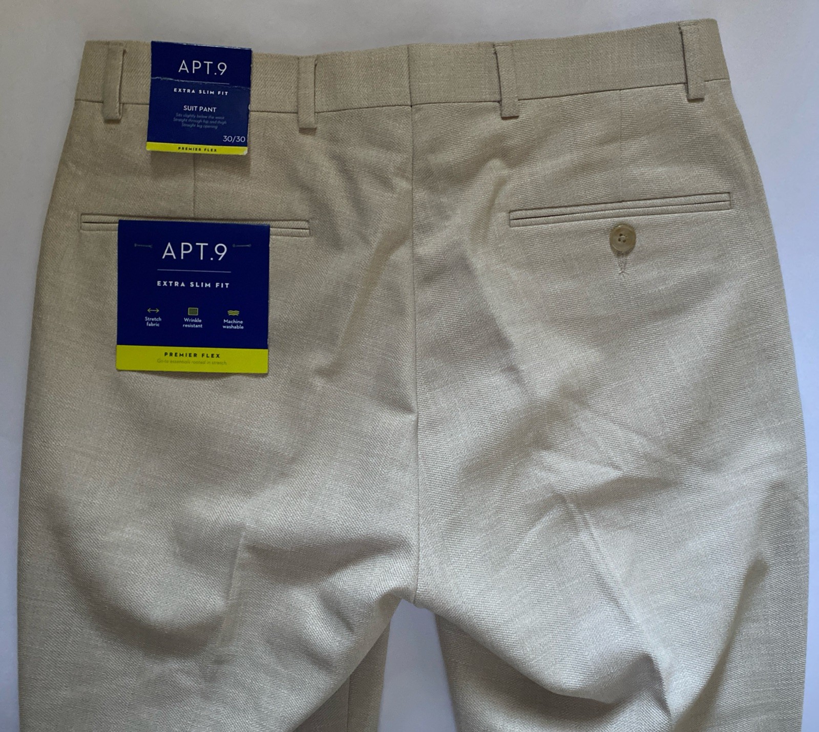 Apt. 9 Men’s Suit Pants Extra Slim Size 30W x 30L Premier Flex Ecru New w Tags