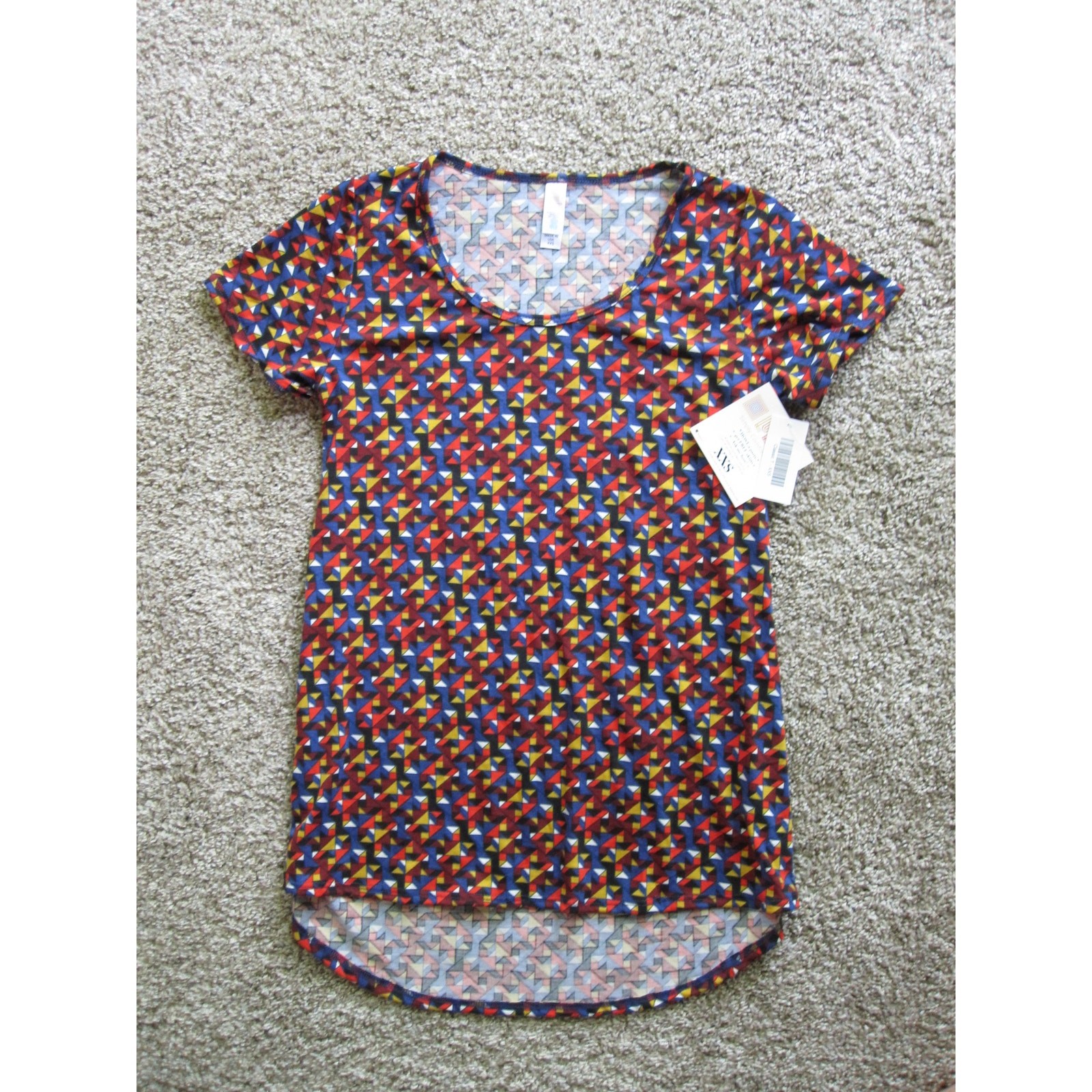 New LuLaRoe Classic T Shirt Top Womans XXS Comfy Blue Red Black Gold Geometric!
