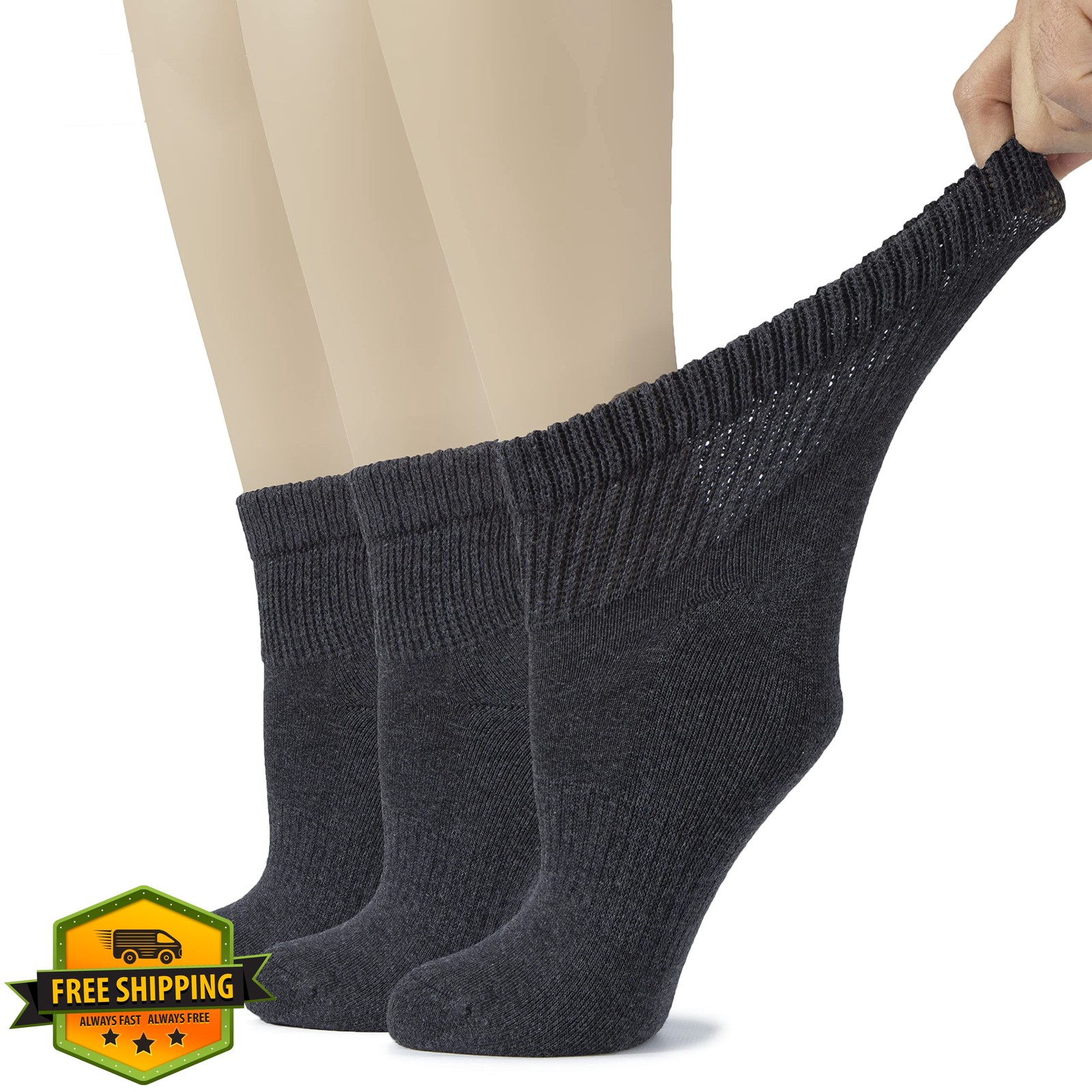 Hugh Ugoli Women’s Cotton Diabetic Ankle Socks Dark Grey 3 Pairs
