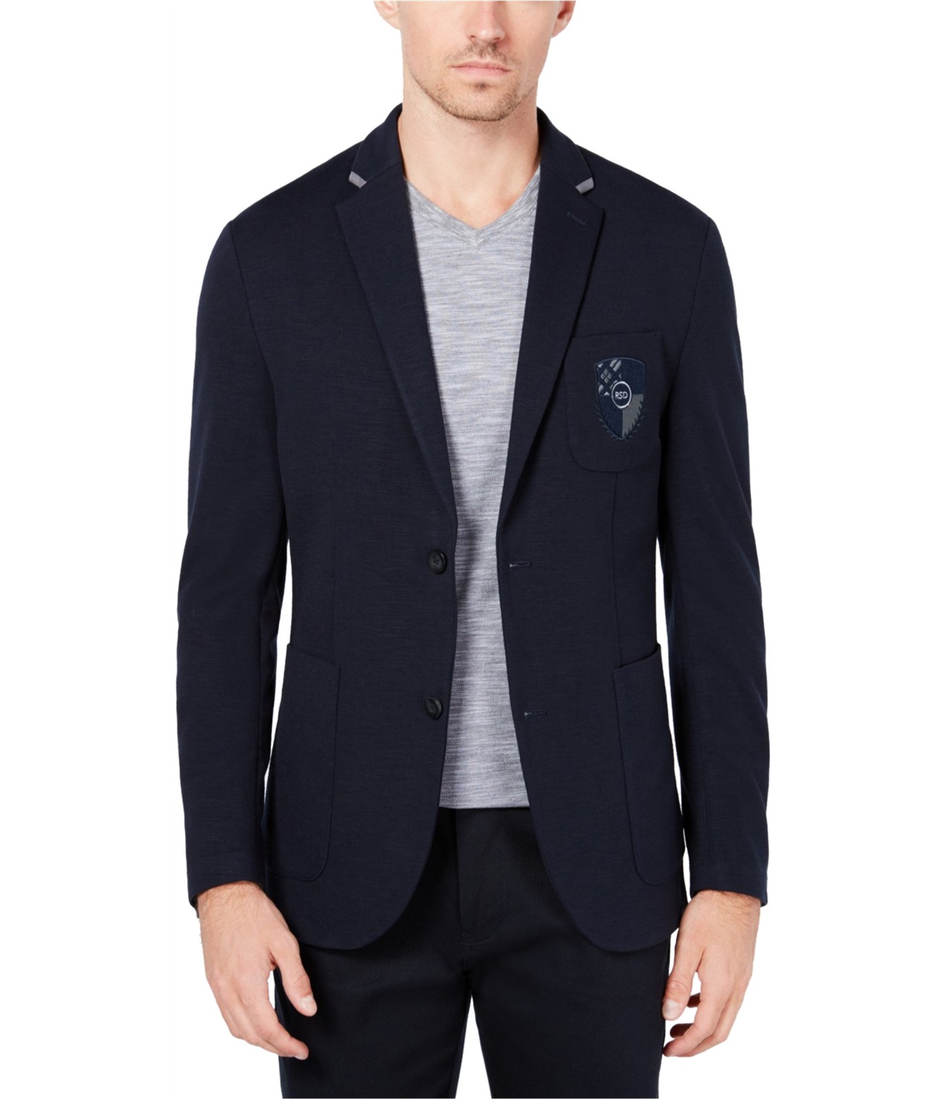 Ryan Seacrest Mens Crest Patch Two Button Blazer Jacket
