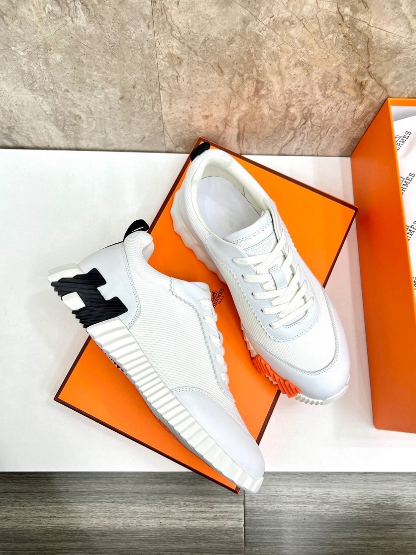 Hermes Bouncing Men White Leather Canvas H Logo Chunky Luxury Designer Sneakers