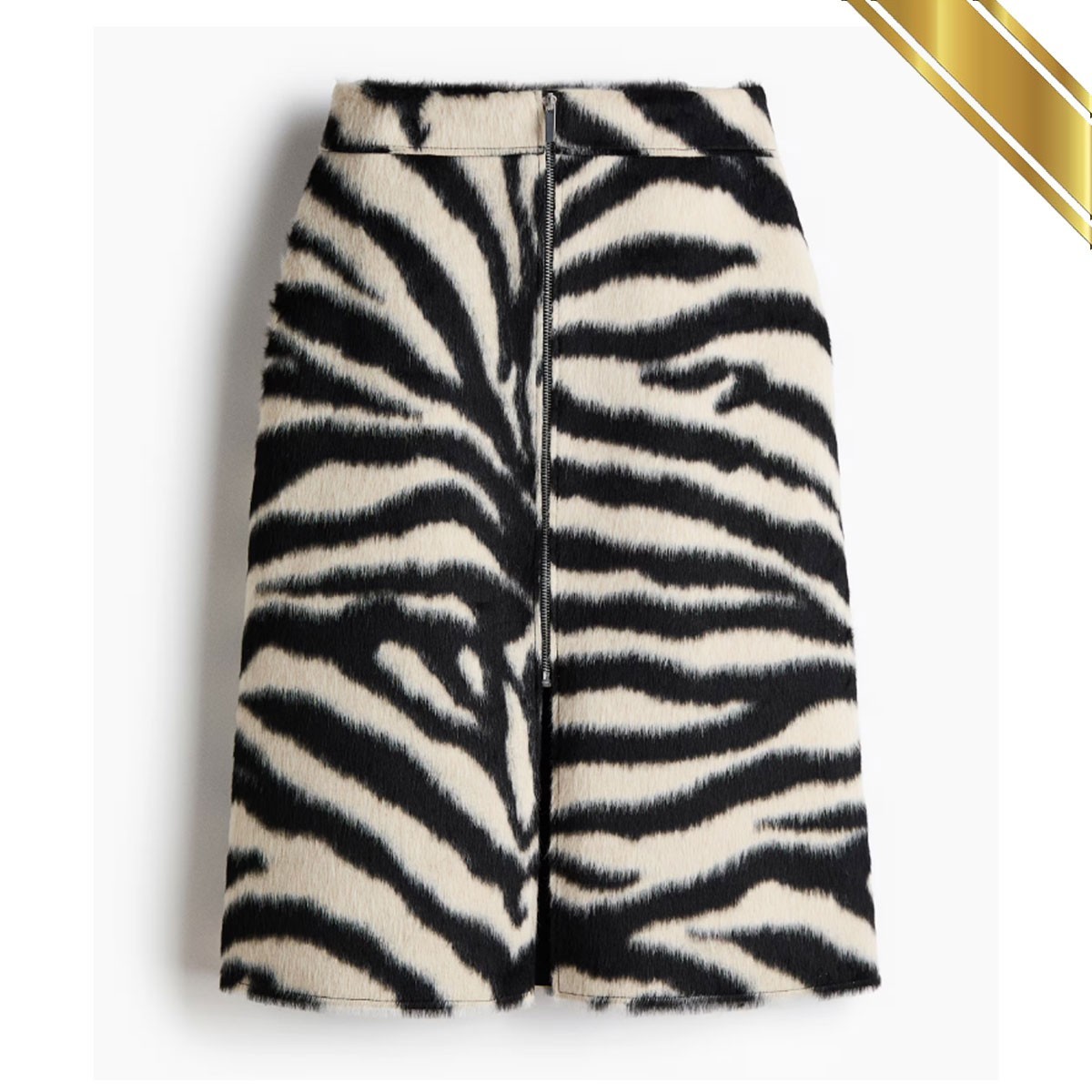 H&M Women Zebra-Print Fur Textured Zip-Front Skirt – Black/White NWT Original