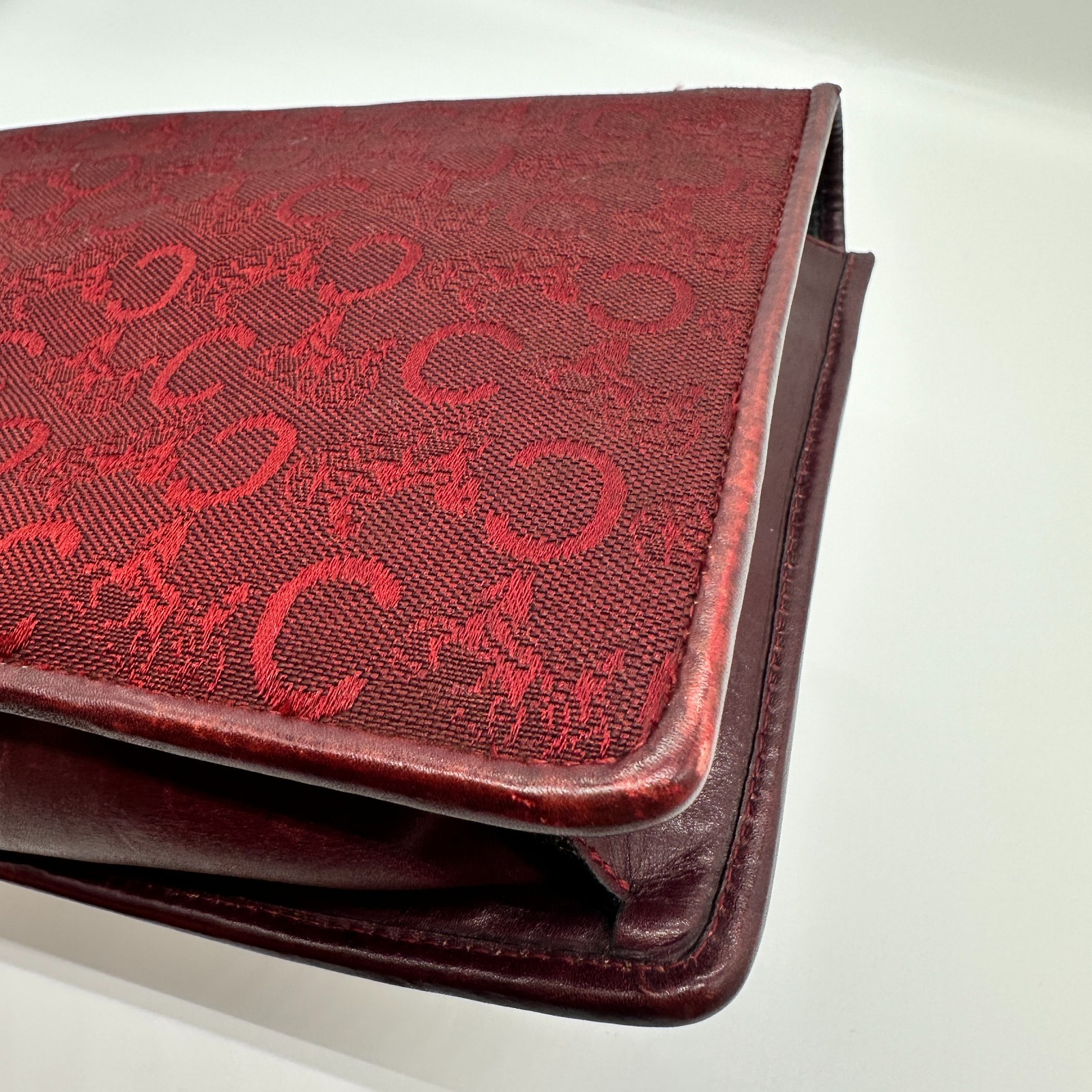 CELINE Vintage C Macadam Clutch Bag Pouch Purse Red Canvas Leather Auth Japan