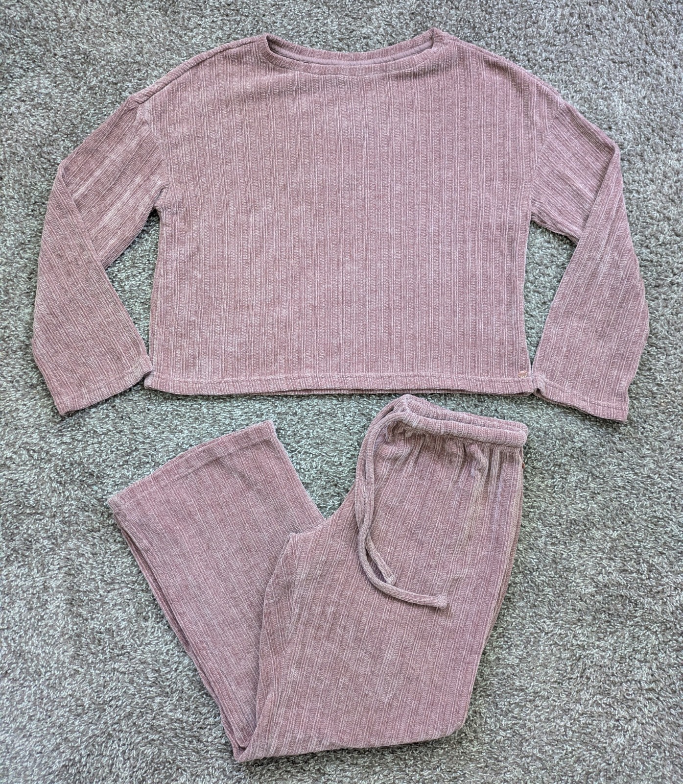 Danskin Ribbed Soft Lounge Set 2 Piece Long Sleeve Top Wide Leg Pants Medium