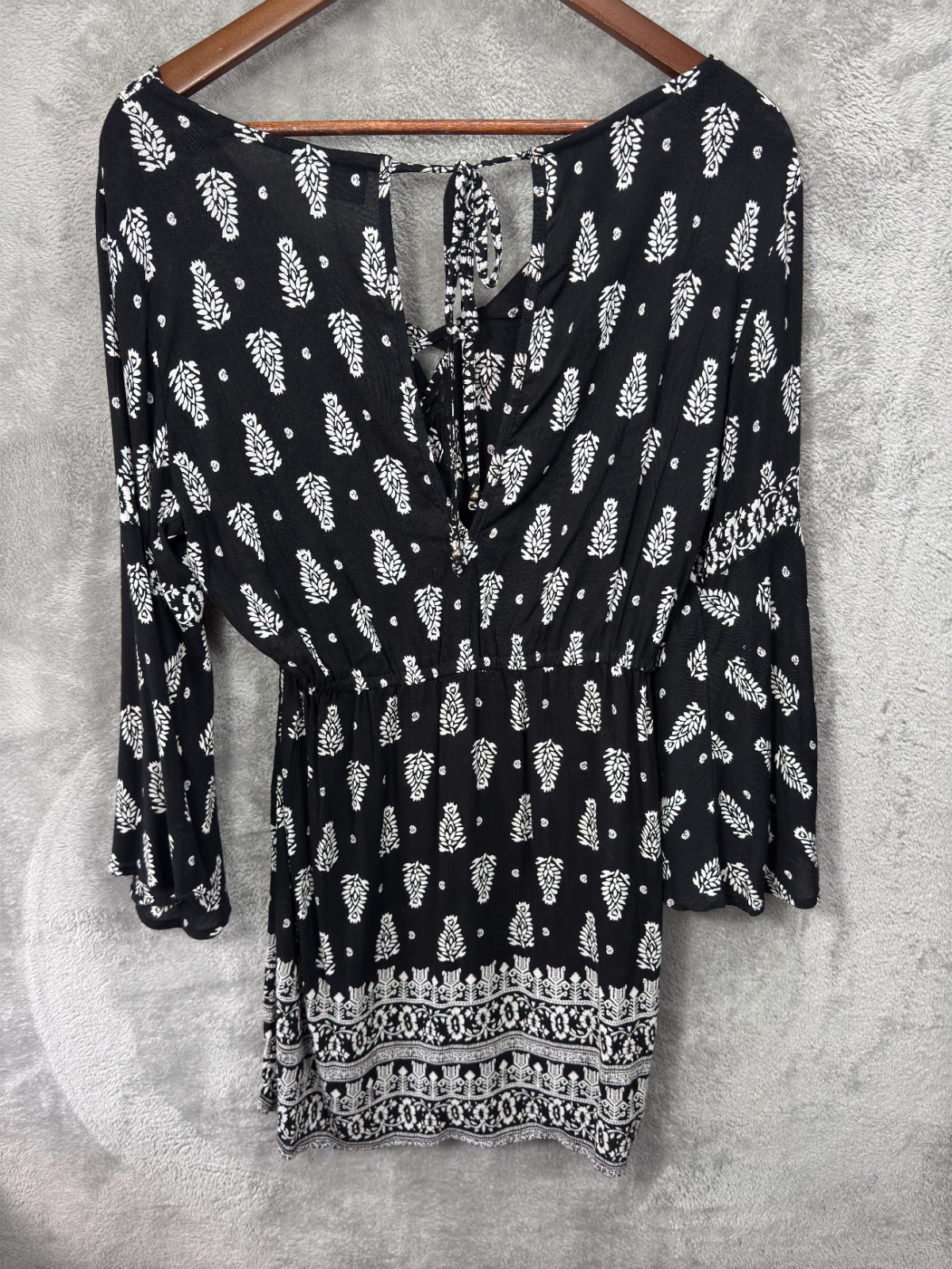 Angel Paisley Mini Dress S Flare Sleeve Boho Witchy Whimsigoth Flowy Festival