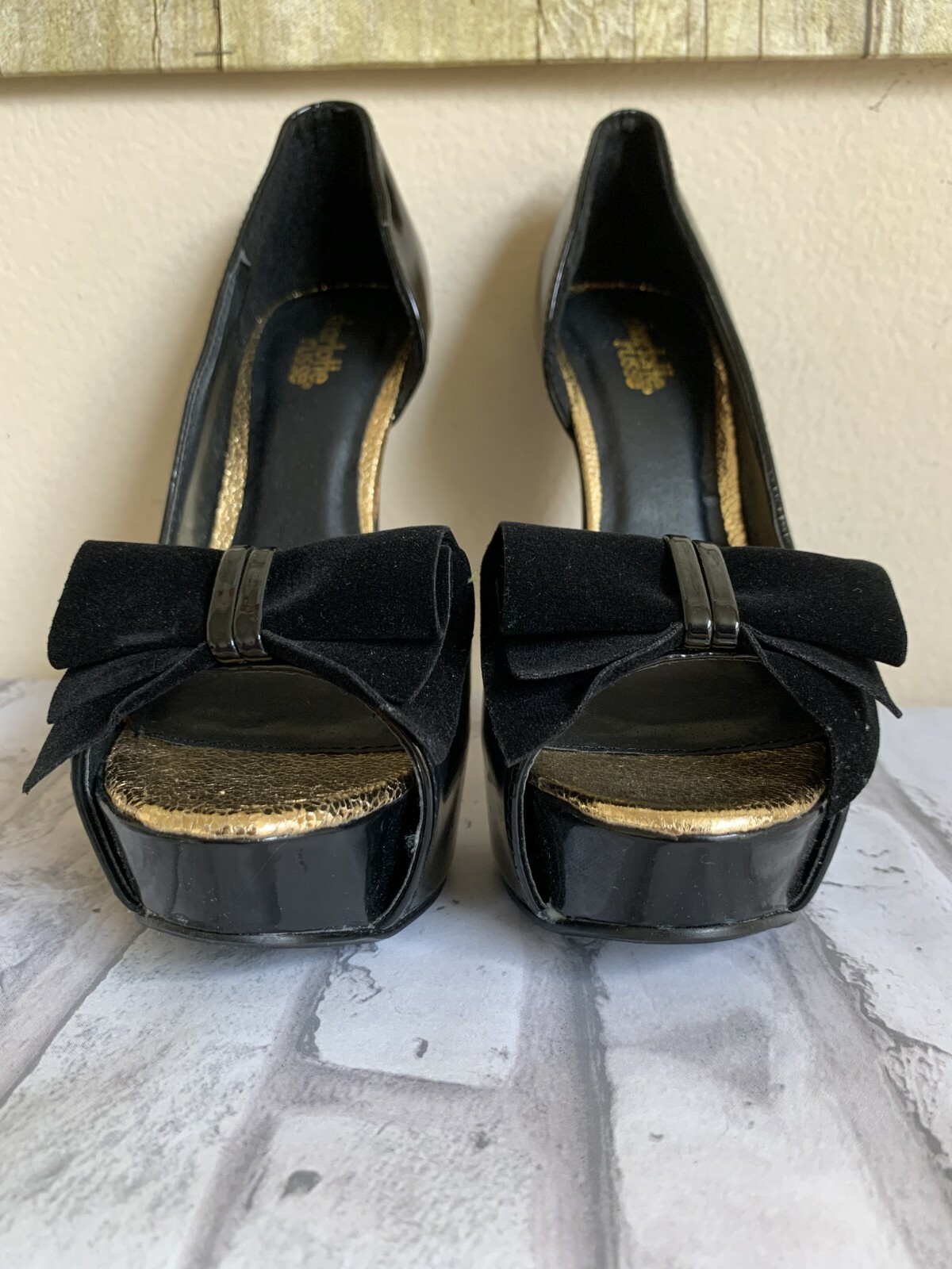 CHARLOTTE RUSSE Women’s Platform High Heels Pump Patent Open Toe Suede Bow