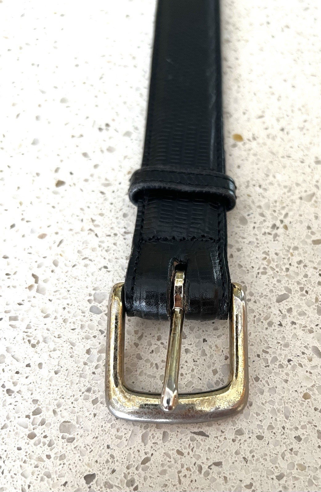 Black Croc Embossed 1.25 Wide 36 Leather Belt Size 34 Made in America