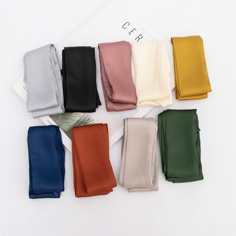 5x200cm Satin Silk Narrow Scarf Neckerchief Solid Neck Scarves Long Silk Thin