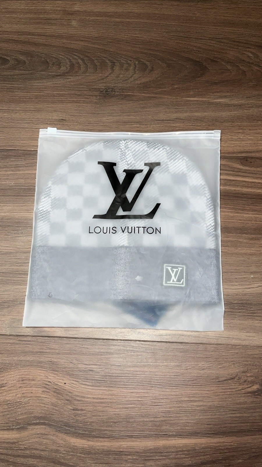 Louis Vuitton Men’s Gray Check Beanie Hat, Stretch, One Size