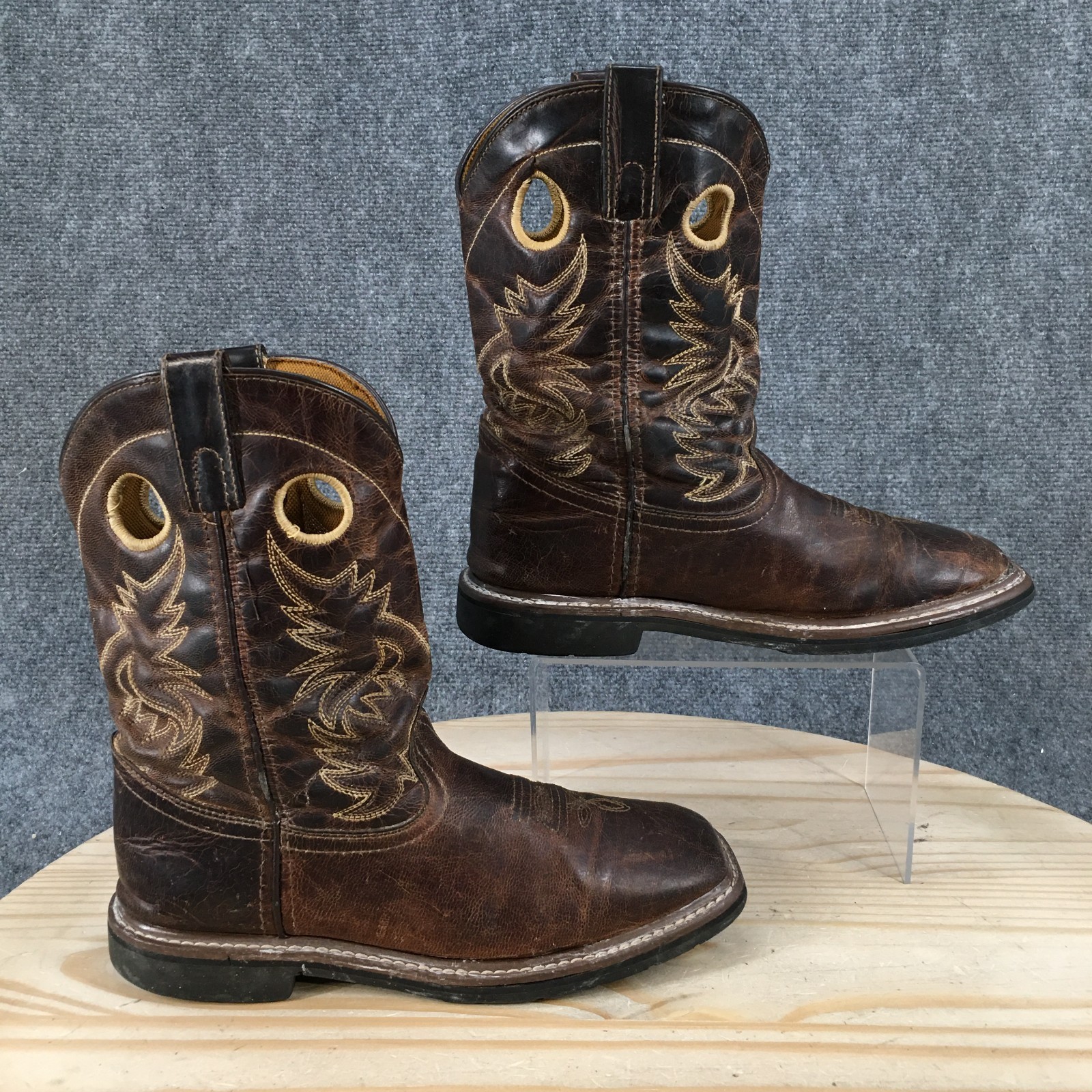 Dan Post Amarillo Western Boots Youth 6D Brown Leather Square Toe Pull On