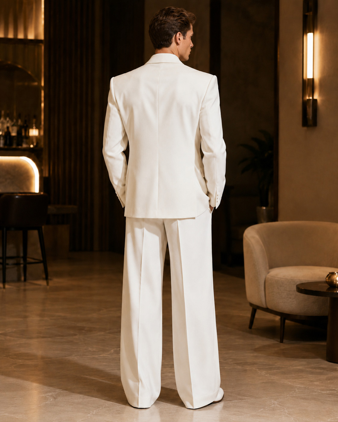 Mens White Asymmetrical 2 Piece Suit Wide Leg Pants Wedding Party Formal