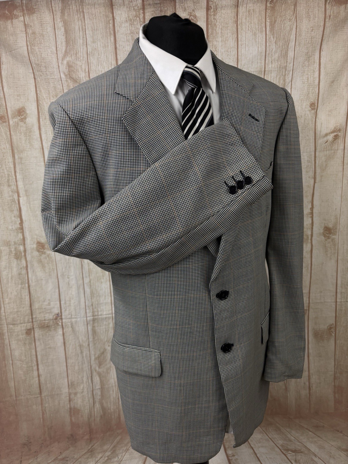 Mens 44 46 LONG Wool Blazer Jacket M&S St Michael Vintage Tweed Check Houndstoot