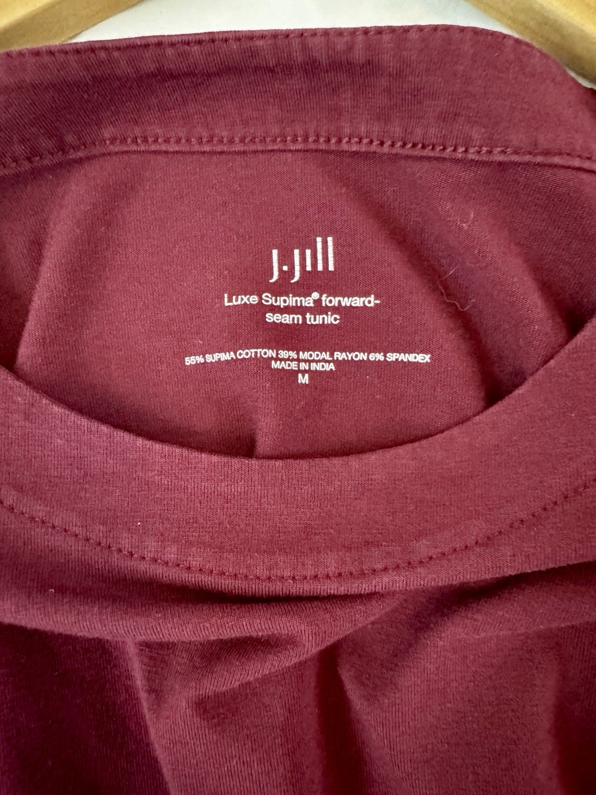 J.Jill Luxe Supima Forward Seam Tunic Top Womens M Wine Red Casual Minimalist