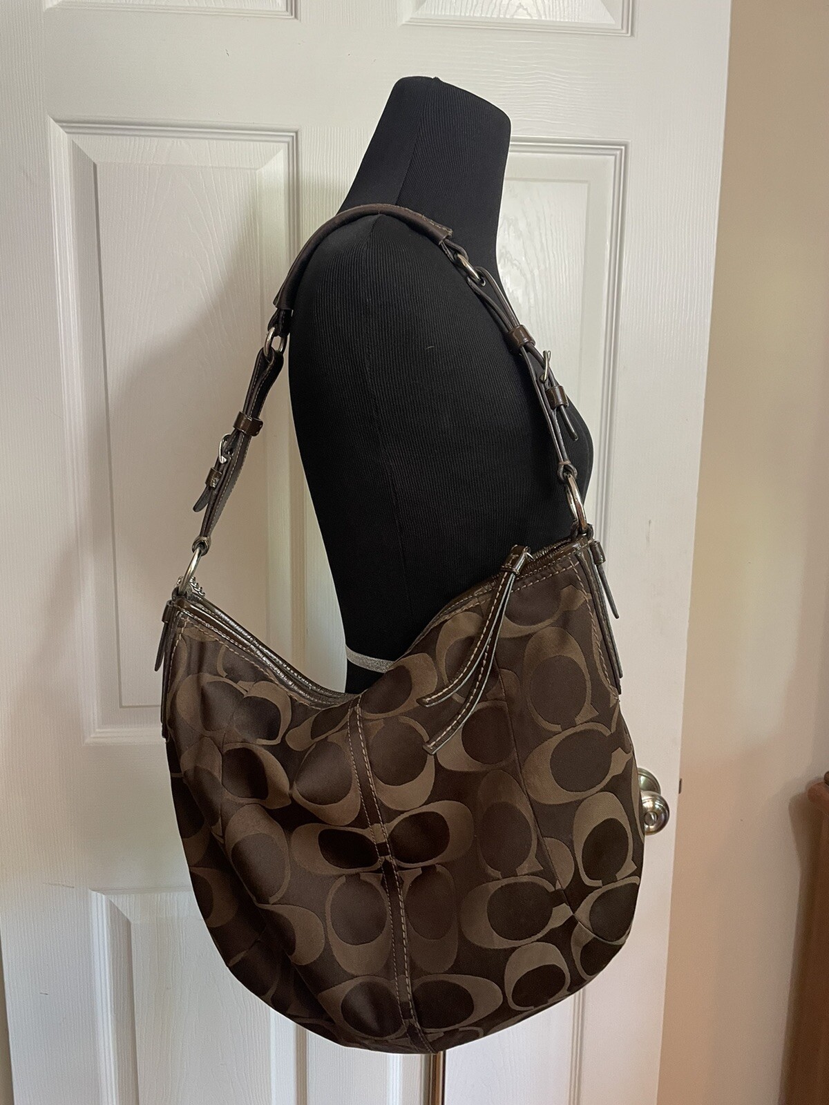 Coach Signature CC Monogram Hobo Bag Brown Y2K Shoulder Handbag Purse EUC VTG