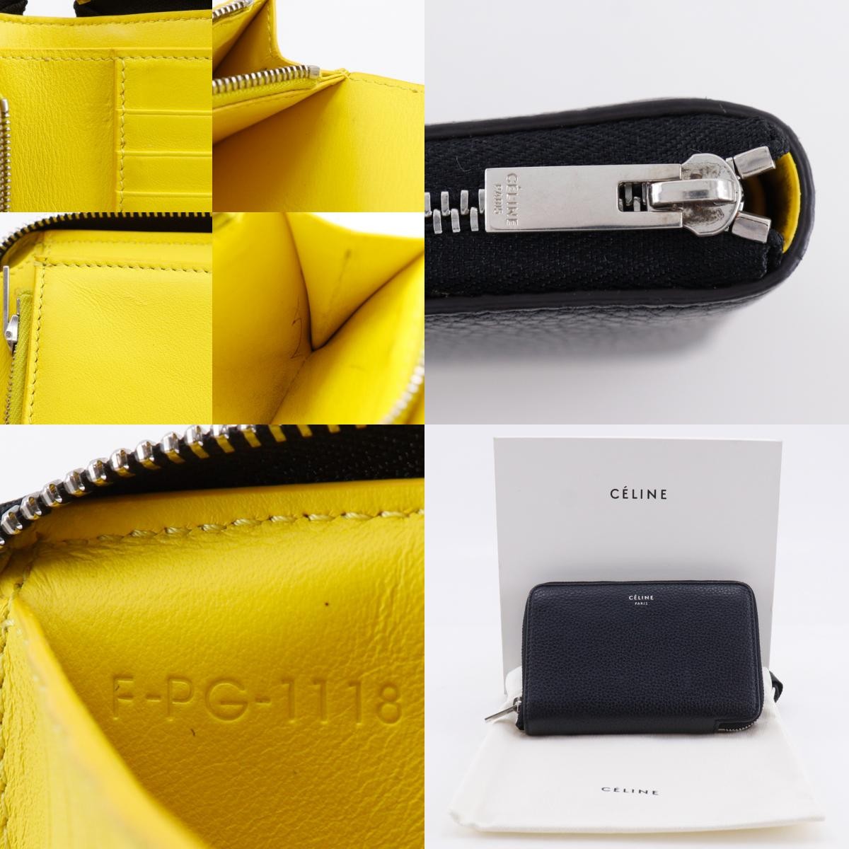 CELINE Medium Zip Around Bi-Fold Wallet 104393AFE.38NO black/yellow Calfsk…