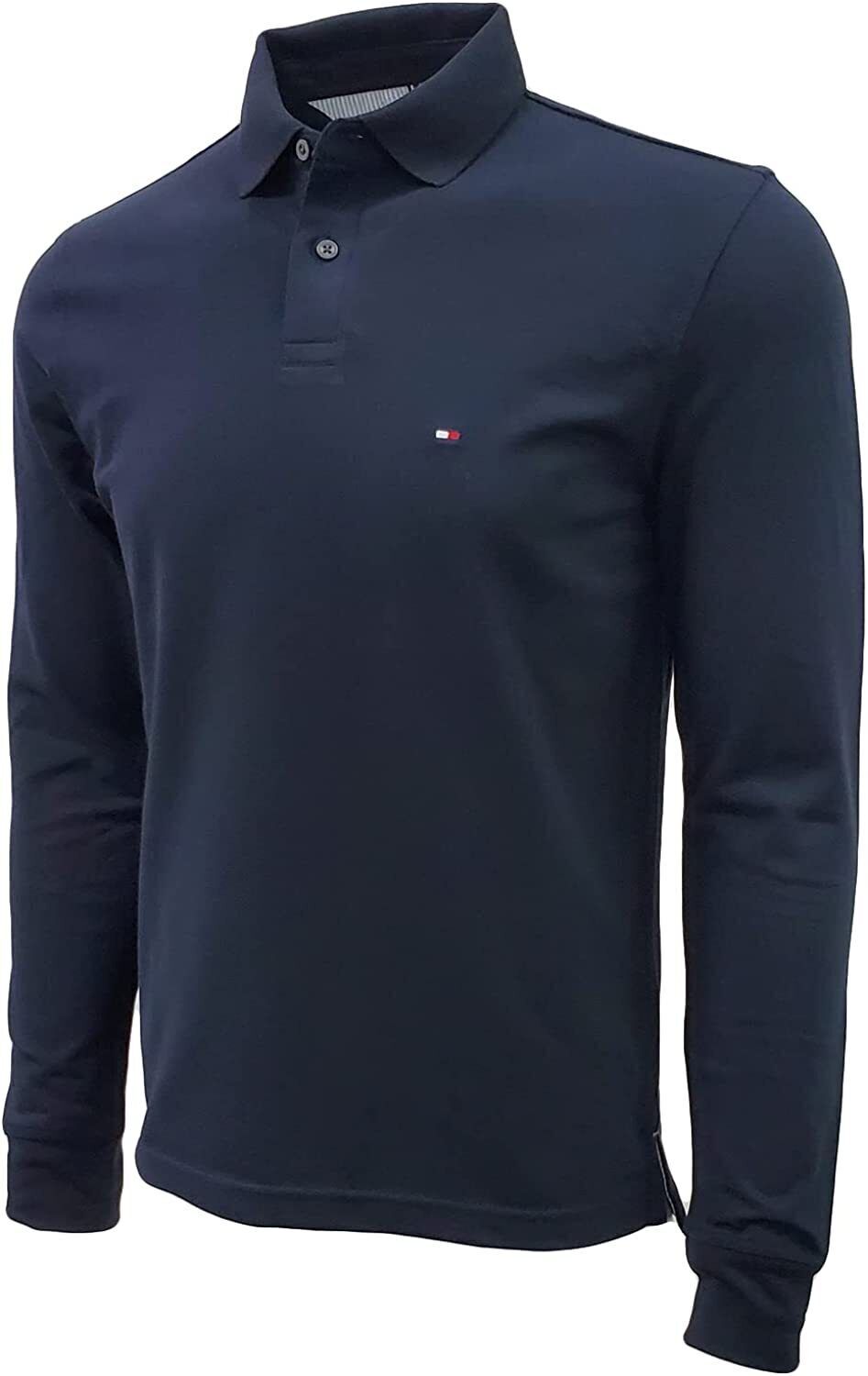 Tommy Hilfiger Mens Regular Fit Solid Stretch Cotton Mesh Long Sleeve Polo Shirt