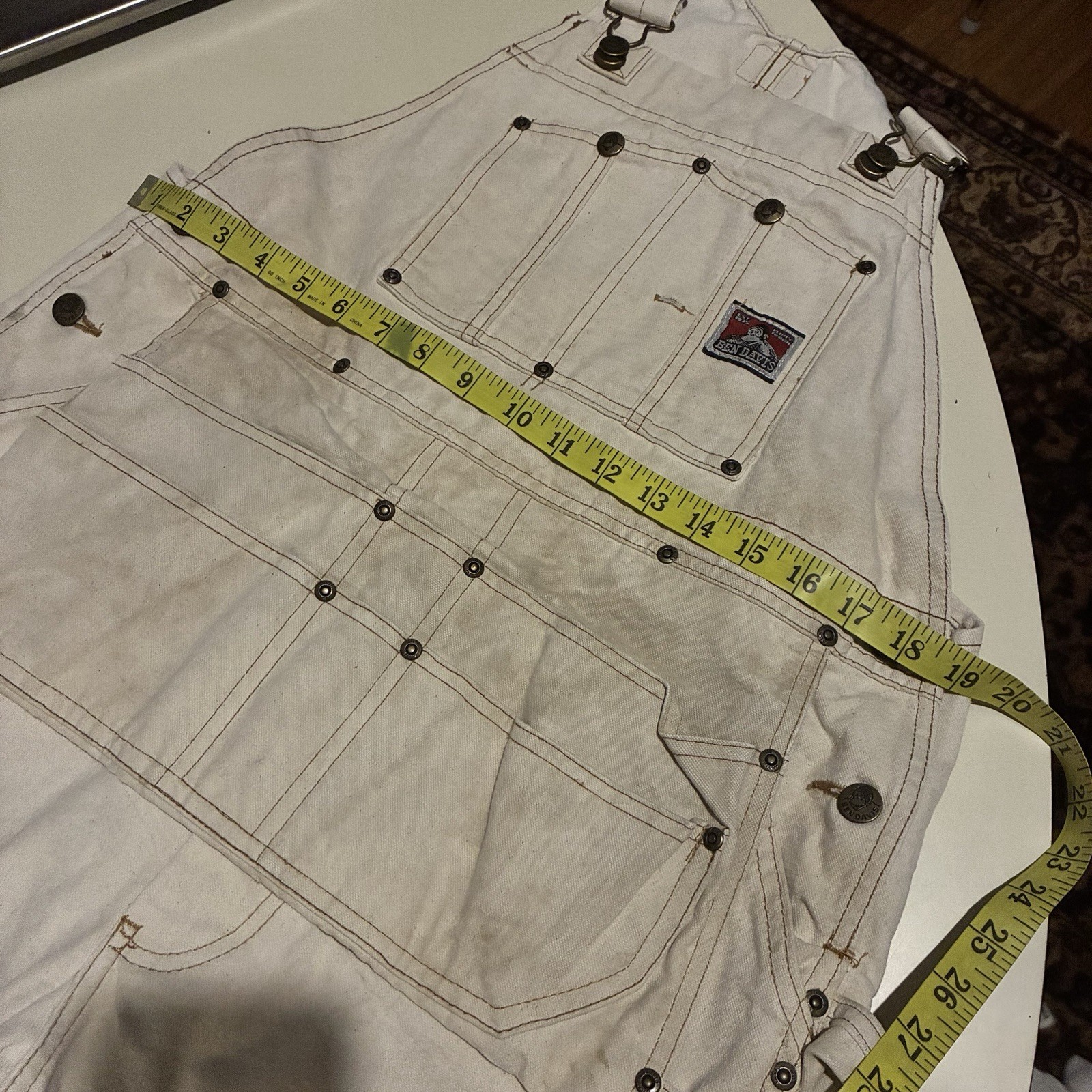 Vintage Ben Davis Distressed Double Knee Carpenter Work Wear Bib Overalls Sz 36