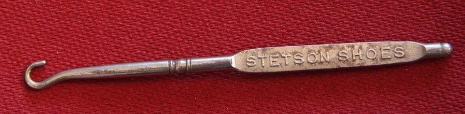 Antique STETSON SHOE advertiser metal button hook