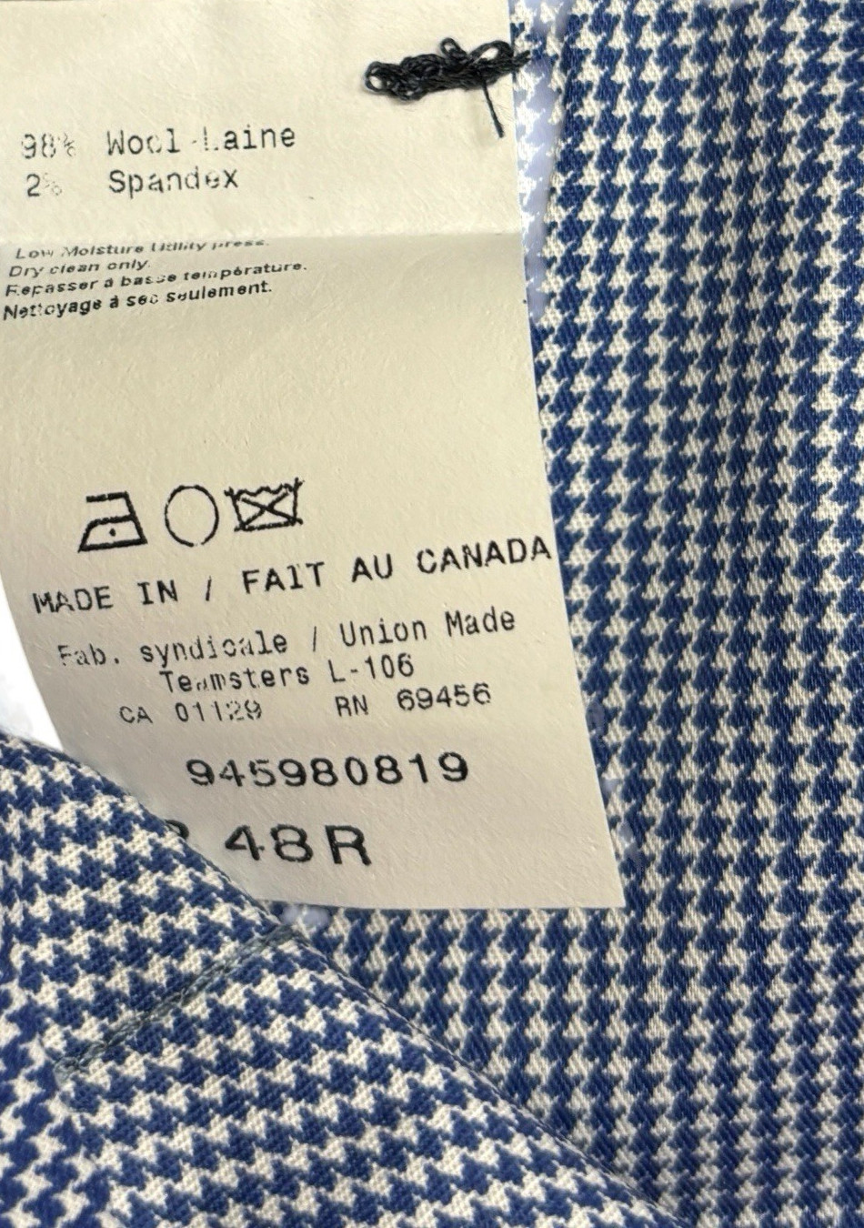 Hart Schaffner Marx 48×30 Navy Blue Dress Suit Pants Trousers Flat Front Wool