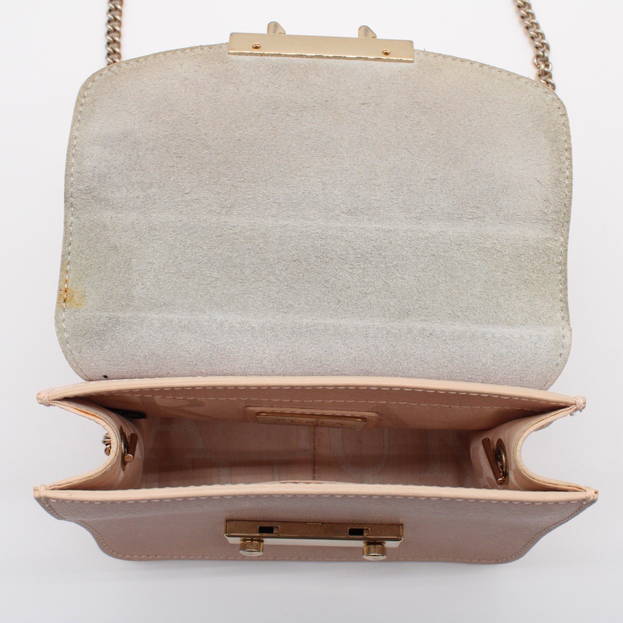 Leather Pink Beige Chain Shoulder Bag Crossbody Gold Hardware