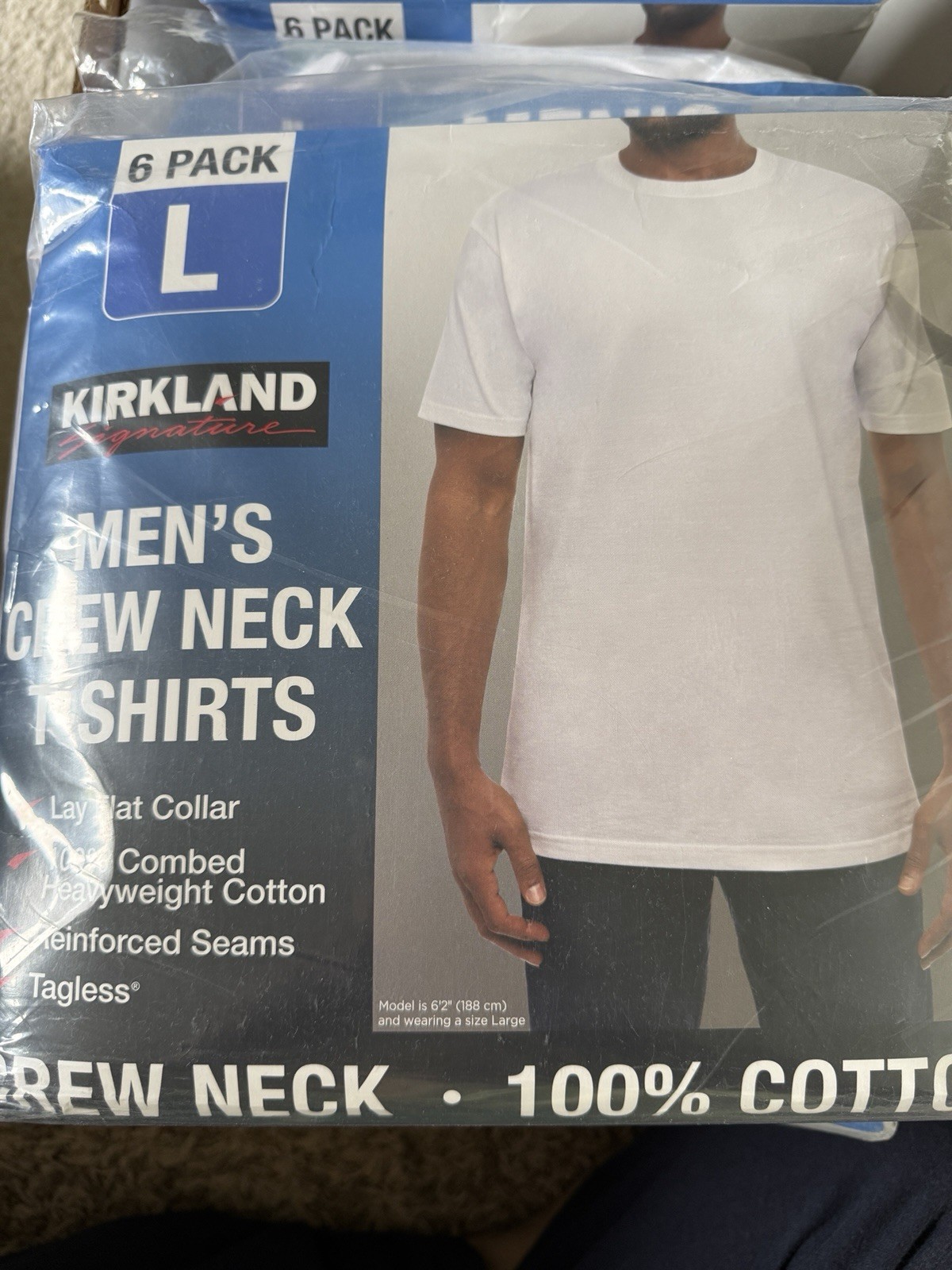 Kirkland Signature Men’s Crew Neck T-Shirt 100% Cotton White – Large