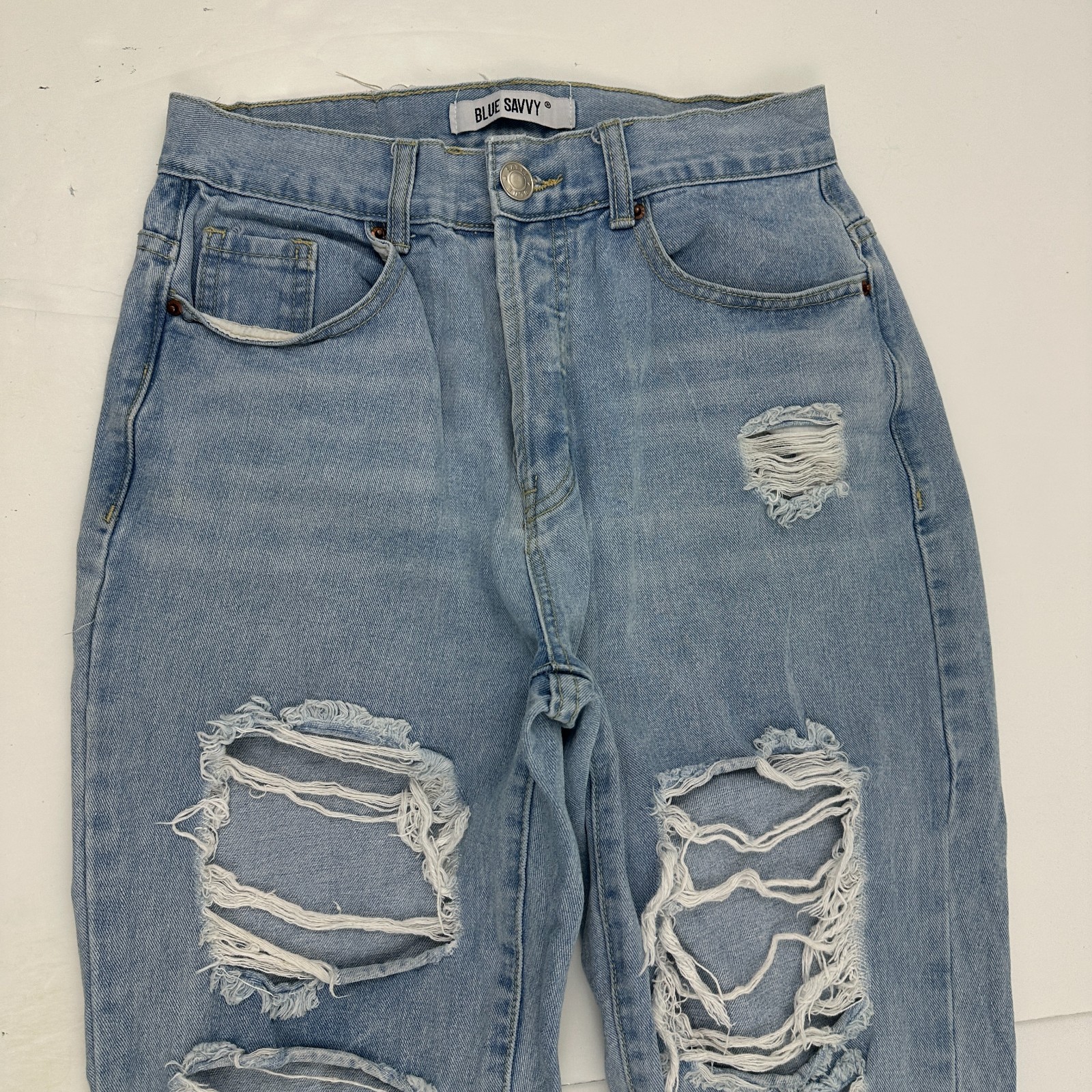 Blue Savvy Straight Button Fly Distressed Raw Hem Women’s size 7 Blue Denim Jean