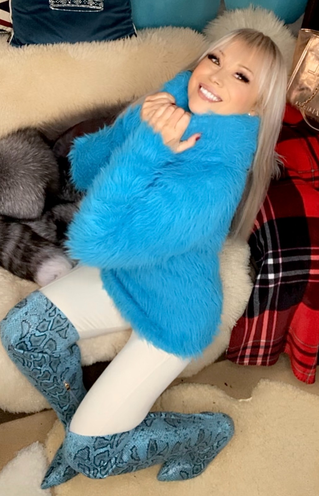 Fuzzy Fluffy Furry Aqua Blue SweaterKitten 200cm Turtleneck Sweater