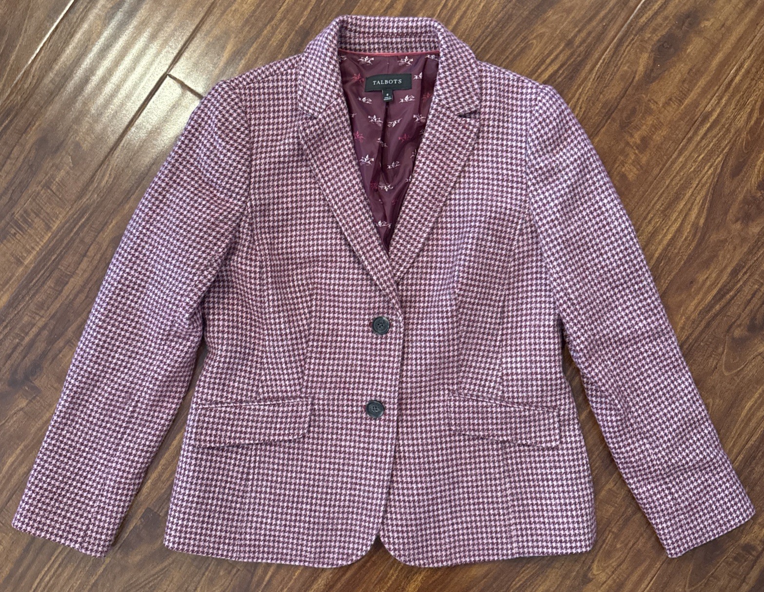Talbots Houndstooth Blazer Wool Blend Preppy Academia Equestrian Women’s Sz 8