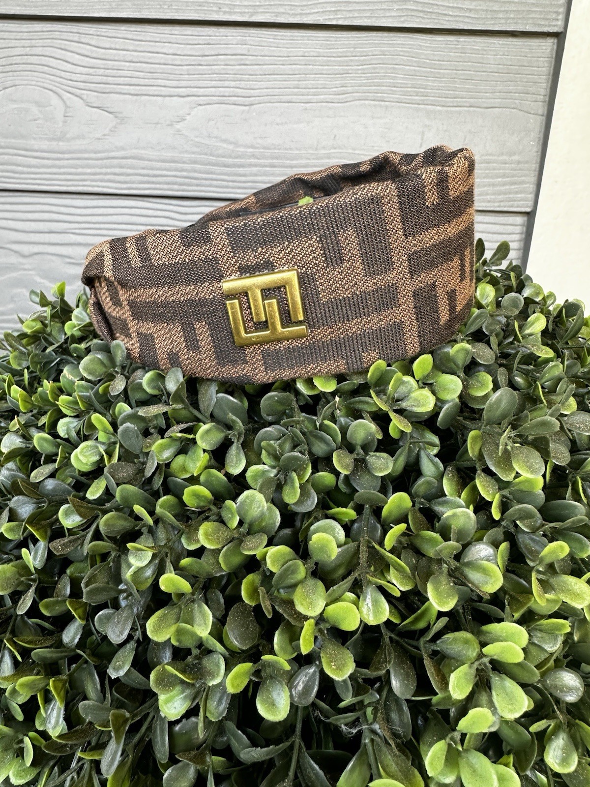Authentic Fendi FF Zucca Logo Headband Brown Gold FF Monogram Made in Italy