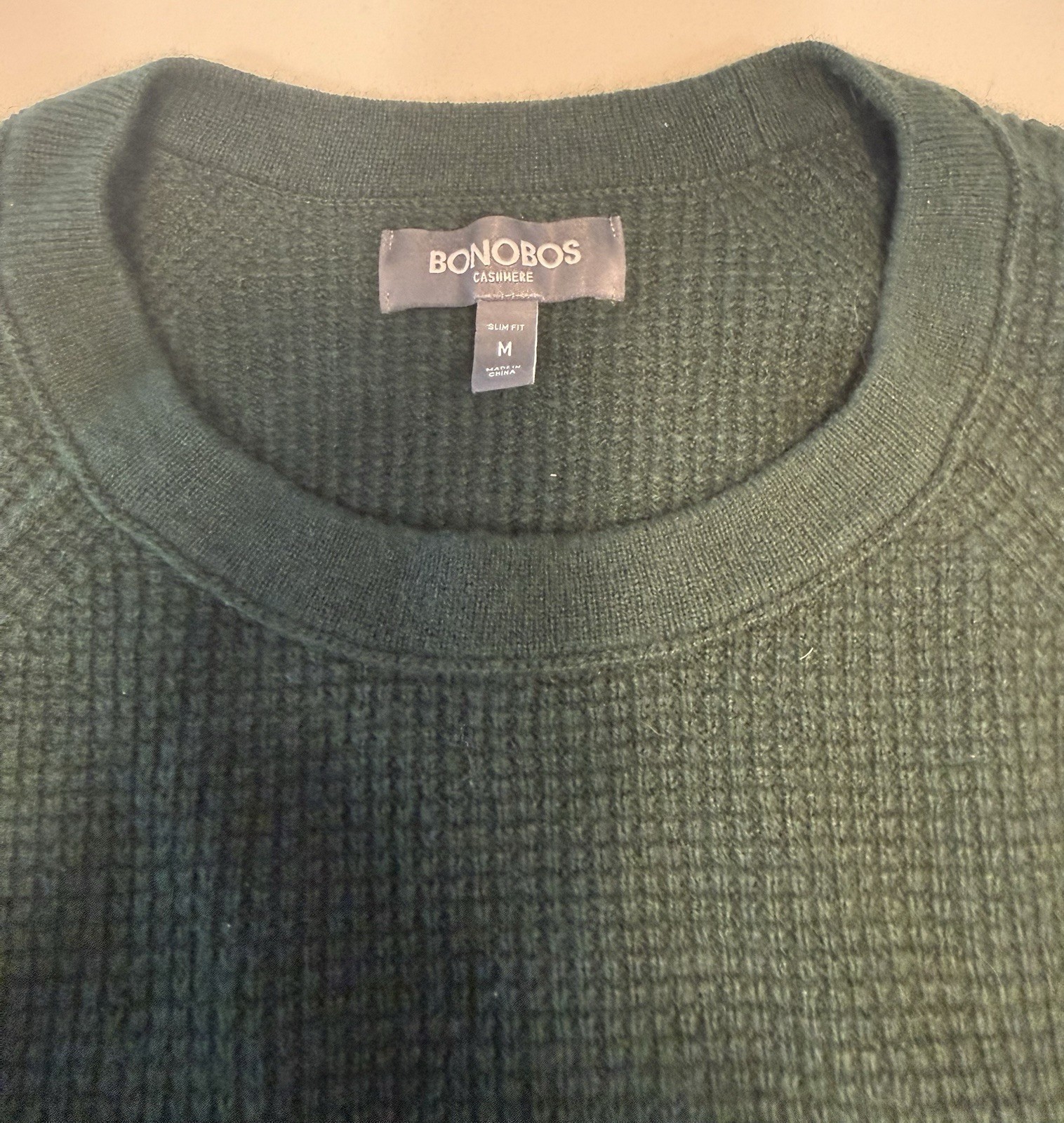 Bonobos Men’s Cashmere Slim Fit Crewneck Waffle-Knit Ribbed Sweater Green M