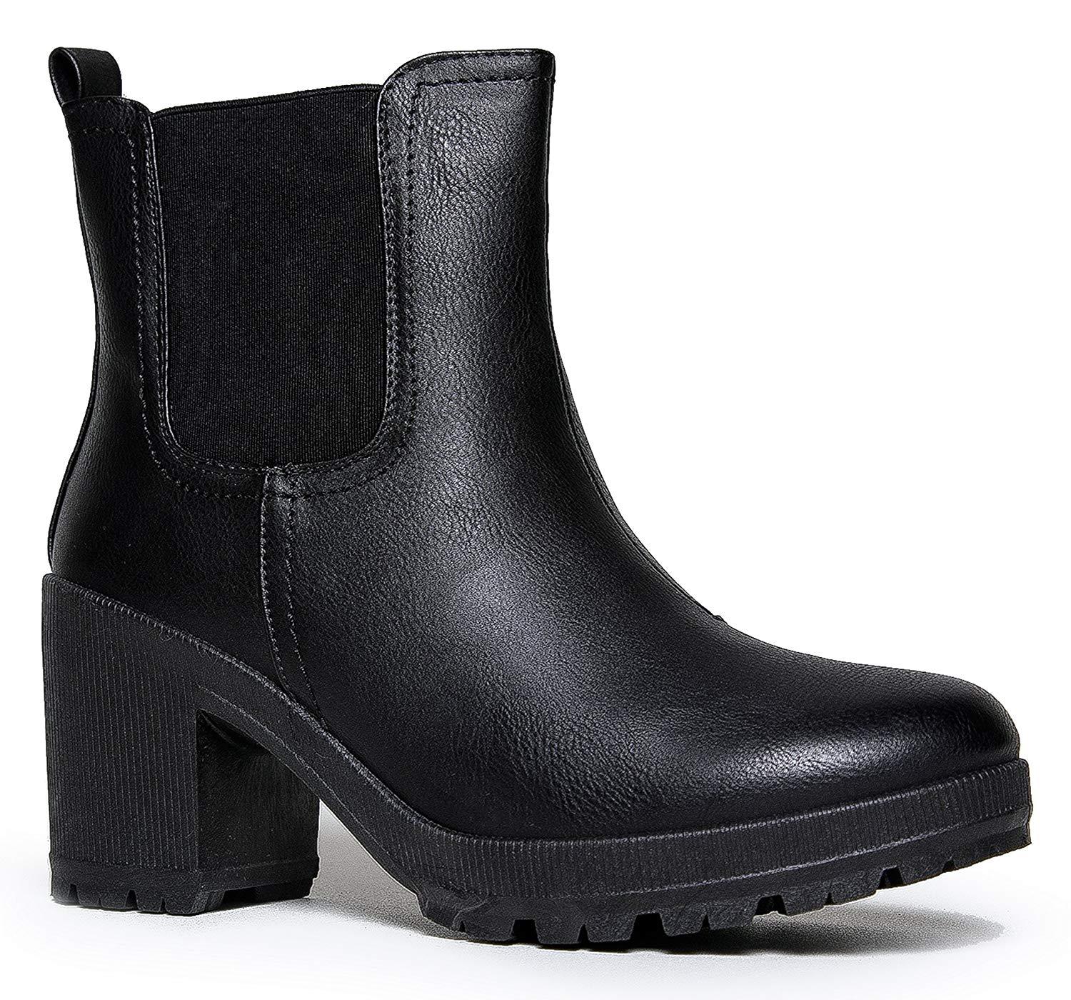 New Womens Elastic Gore Pull On Ankle Booties Boot Chunky Heel Lug Sole Platform
