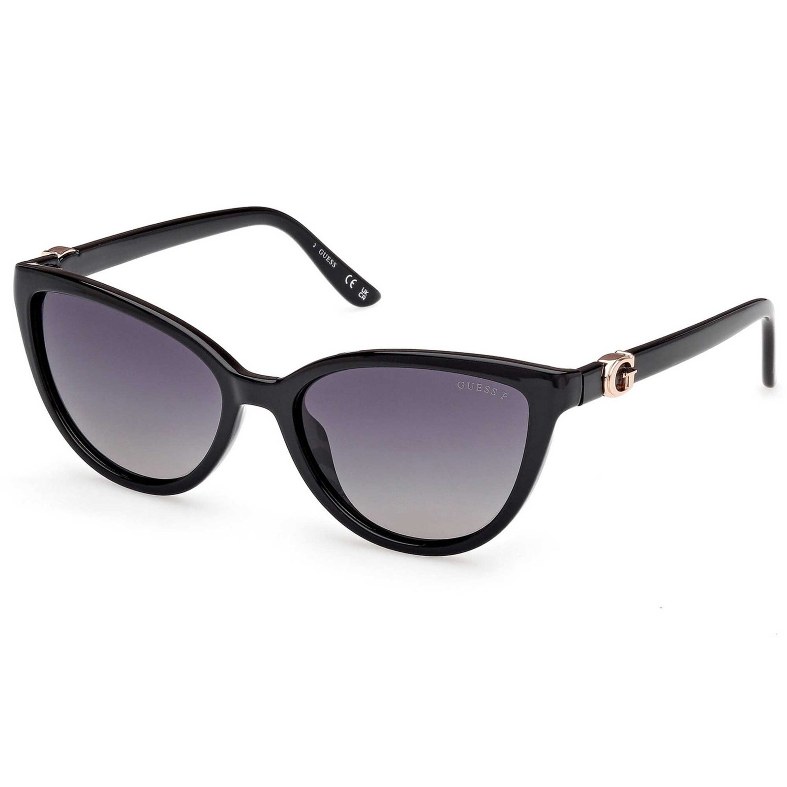 Guess Women’s Sunglasses Shiny Black Injected Plastic Cat Eye GU00189 5501D