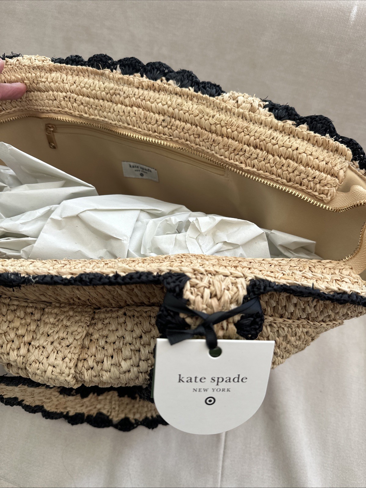 Kate Spade New York x Target Raffia Bow Tote Bag Natural New With Tags In Hand