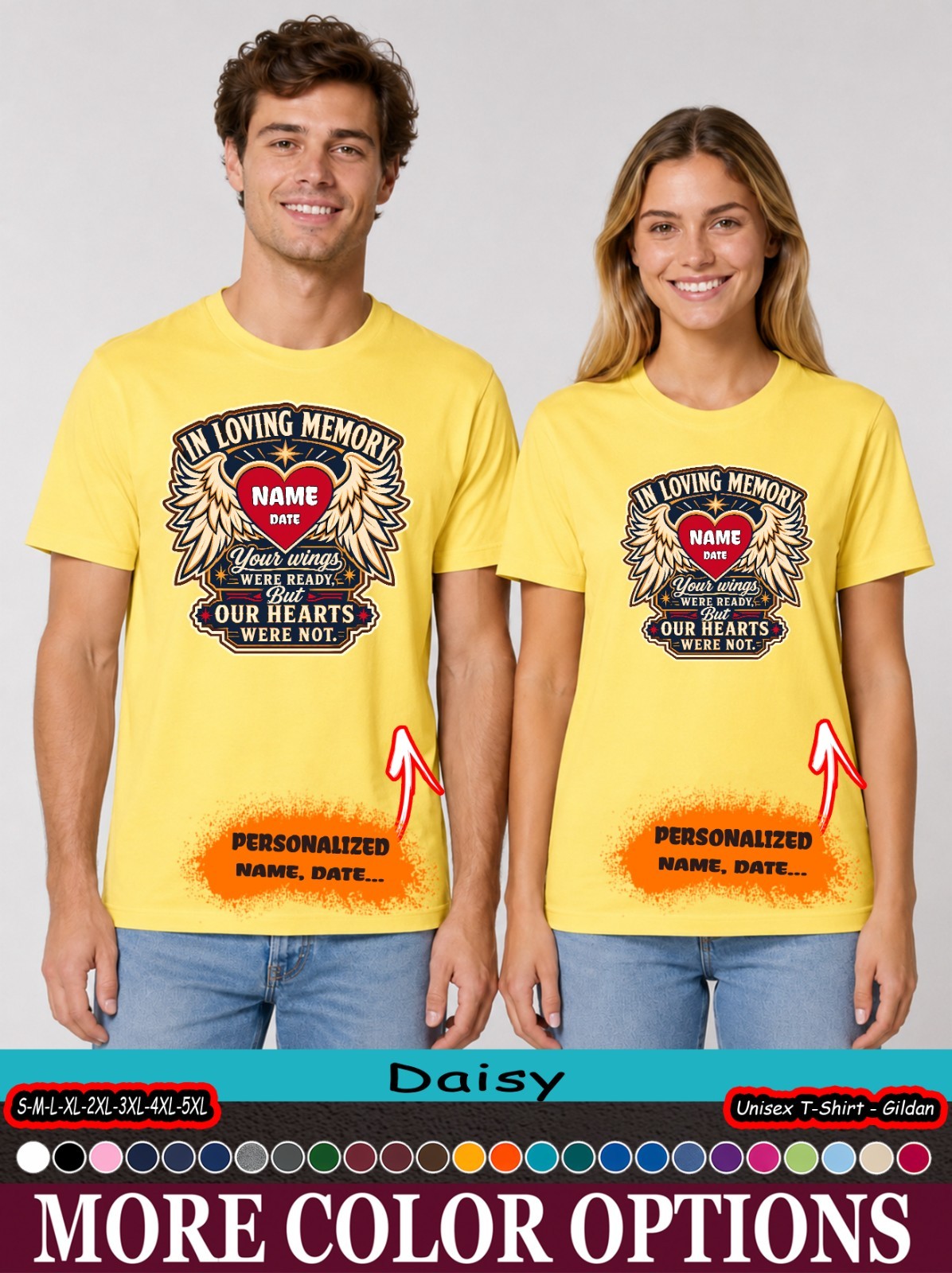 Custom Wings Were Ready Memorial Shirt, Name Date Angel Heart Tee