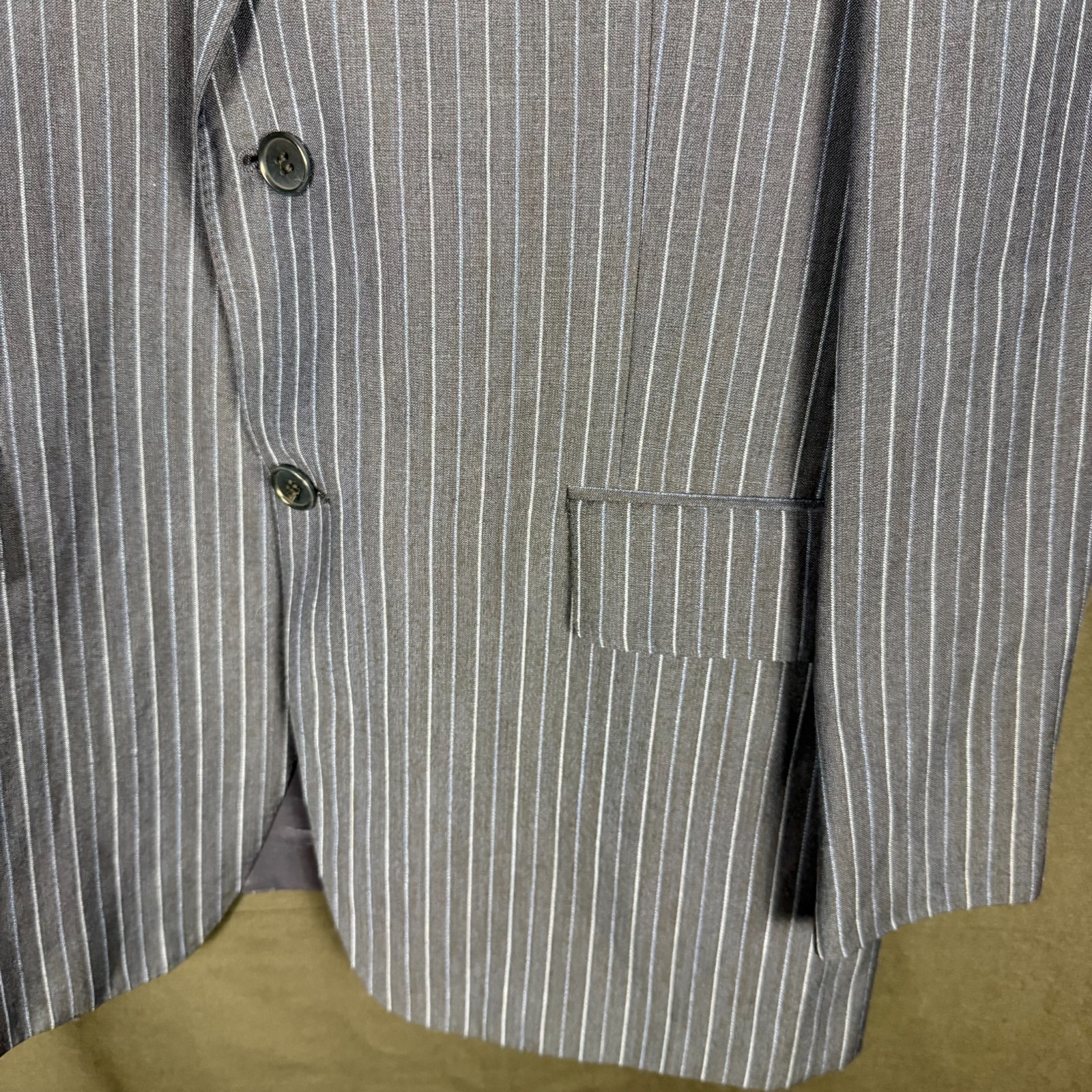 Faconnable Navy Pinstripe Wool Linen Blazer Sz 51 IT/41R Italy Summer