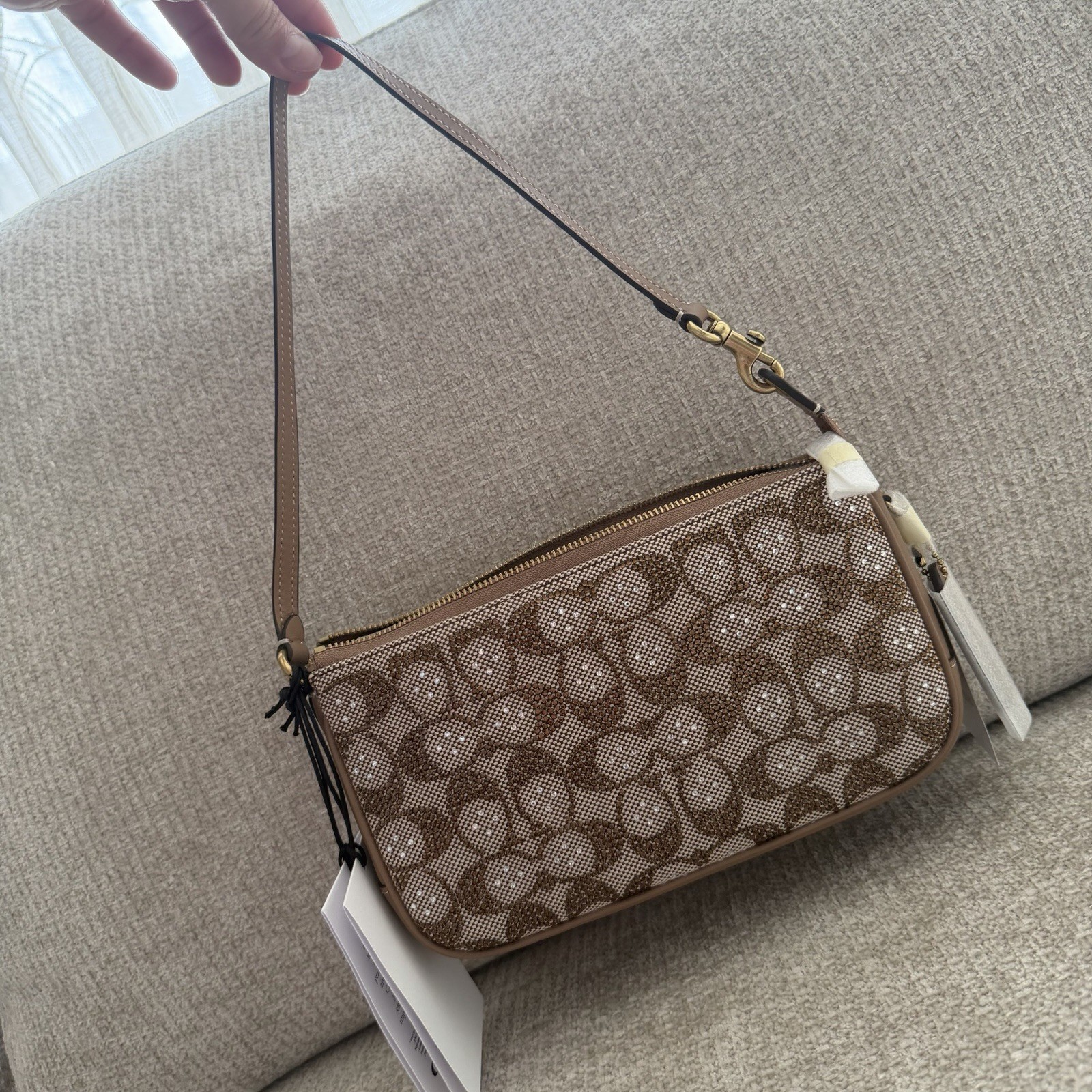 Coach Plaza Shoulder Bag Crystal Mushroom handbag with gold hardware