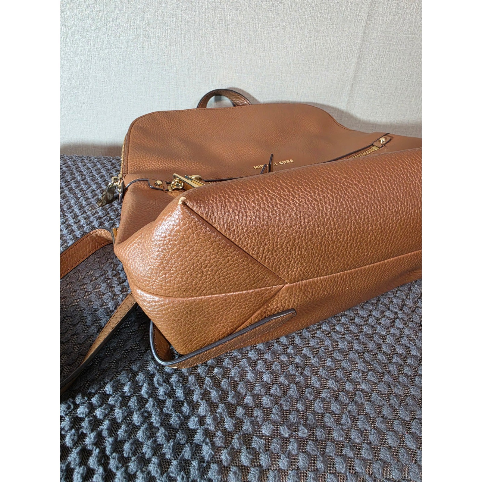 Michael Kors Brooklyn Tan Pebbled Leather Backpack Gold Hardware Acorn Bag