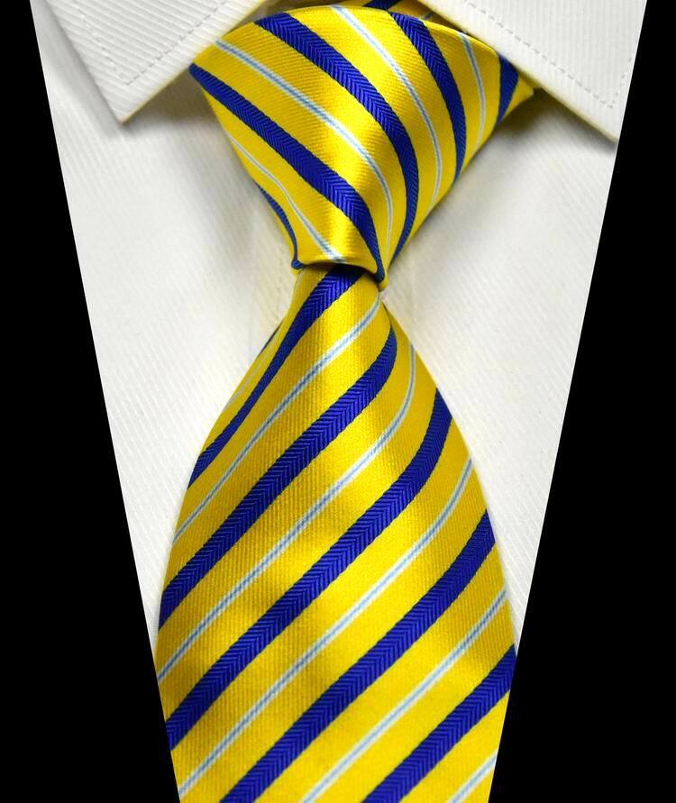 New Classic Striped Yellow Blue White 100% Silk Men’s Necktie Neck Tie 3.15”8CM
