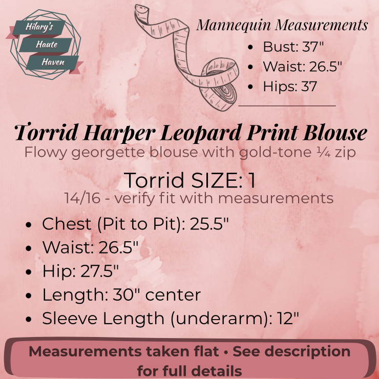 Torrid Harper Leopard Blouse 1X 14/16 1/4 Zip Georgette 3/4 Roll Tab Sleeve Top