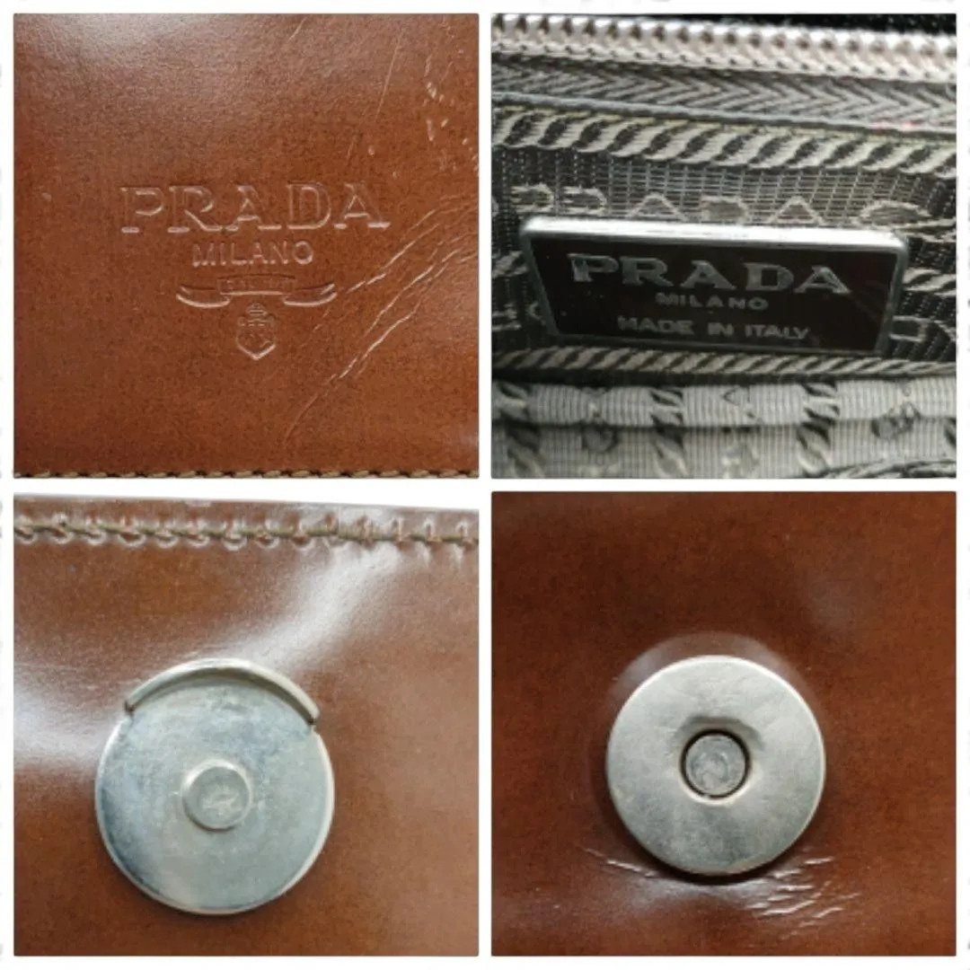 Prada Mini Leather Handbag Brown Tote Bag Purse Triangle Logo 8.6×4.9×2.0in