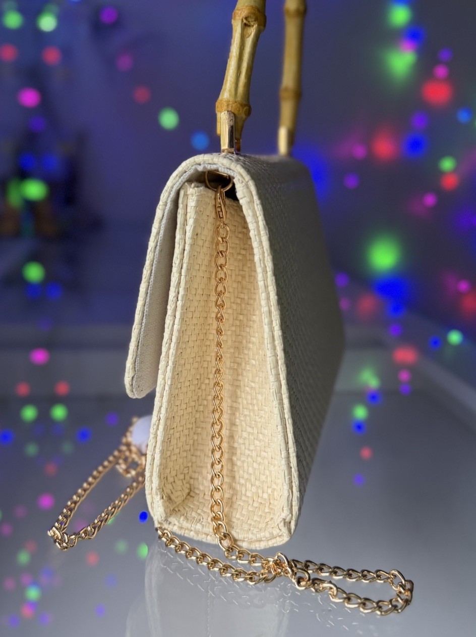 NWT Tommy Bahama Woven Raffia Bamboo Handle Satchel Crossbody bag Natural Beach