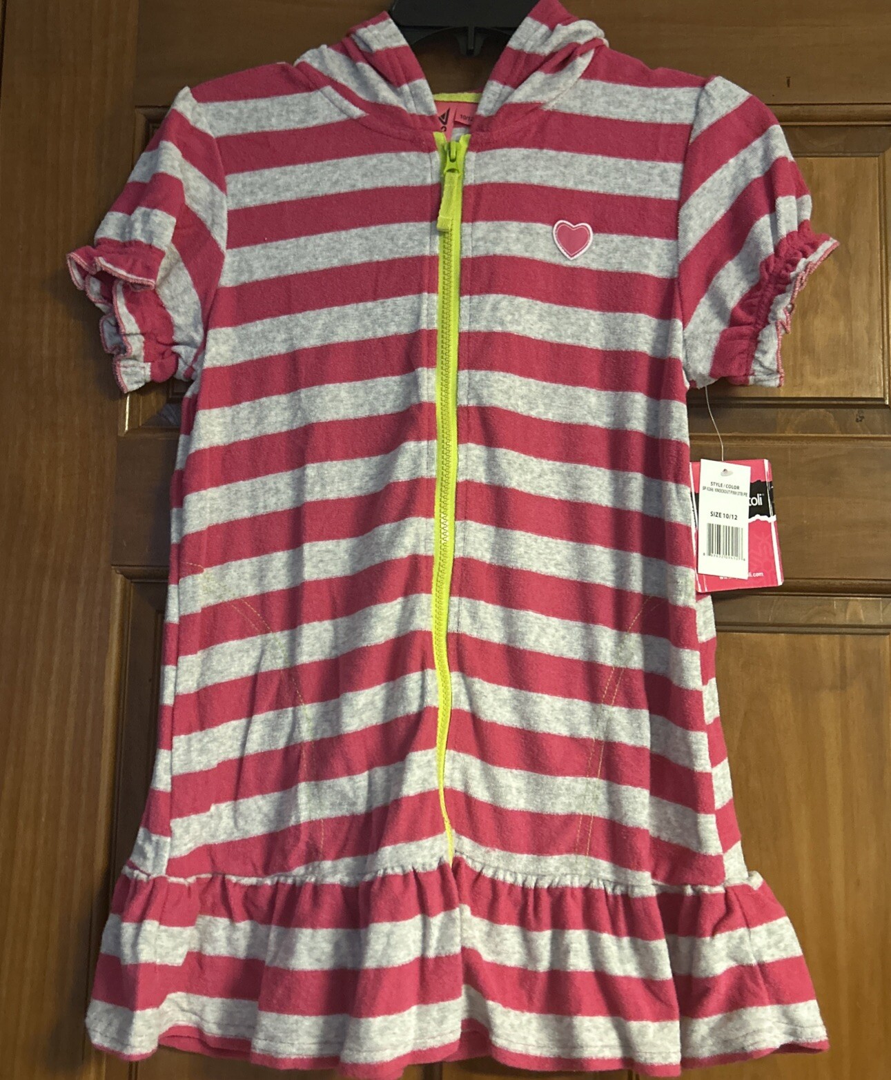 Sportoli Girls Size 10/12 Knockout Pink Stripe Short Sleeve Hooded Shirt (cc1)