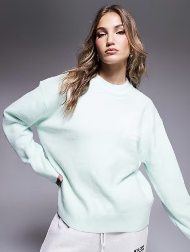 THE COUTURE CLUB Jumper Fluffy Emblem Knitted Crew – Mint – Medium (£80rrp)