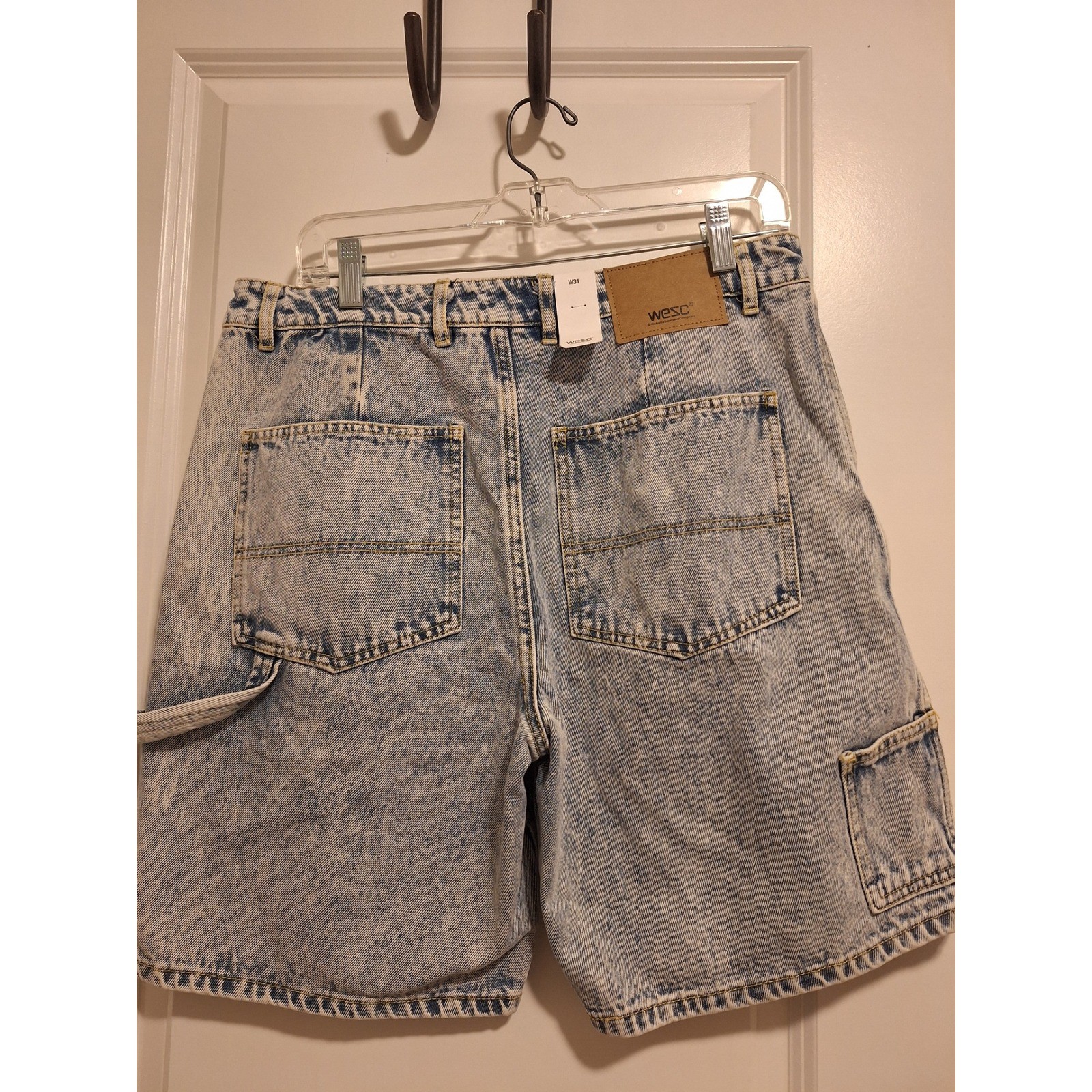 WeSC Mens Carpenter Denim Shorts W31 Light Blue Acid Wash NWT Skate Streetwear