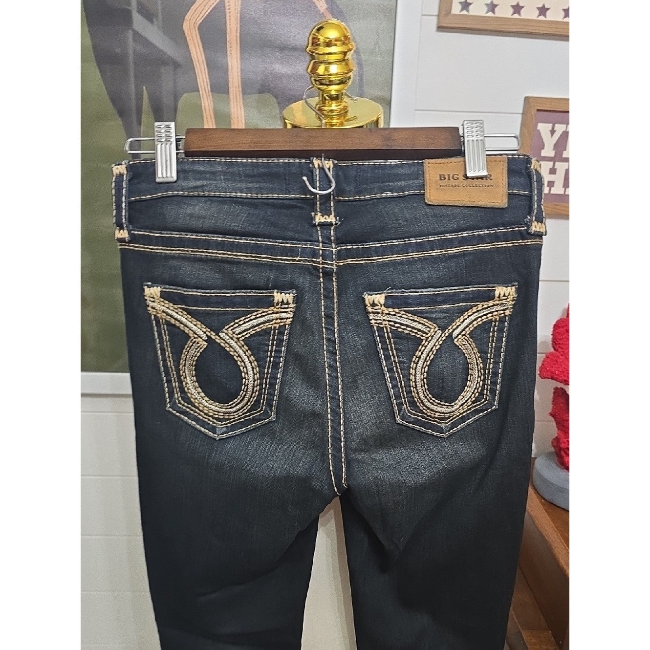 Big Star Dark Blue Denim Jeans with Tan Stitching Maddie Skinny 26