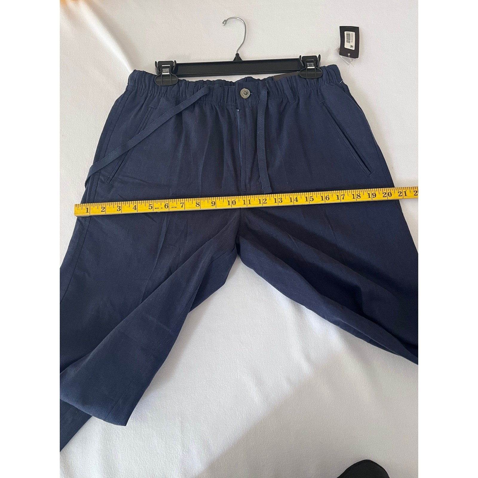 Tasso Elba Mens Linen Drawstring Pants Navy Blue Straight Leg Size M NEW