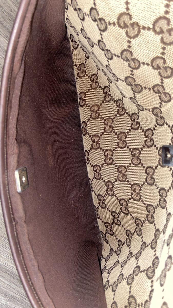 GUCCI shoulder bag GG pattern canvas beige leather punching crossbody