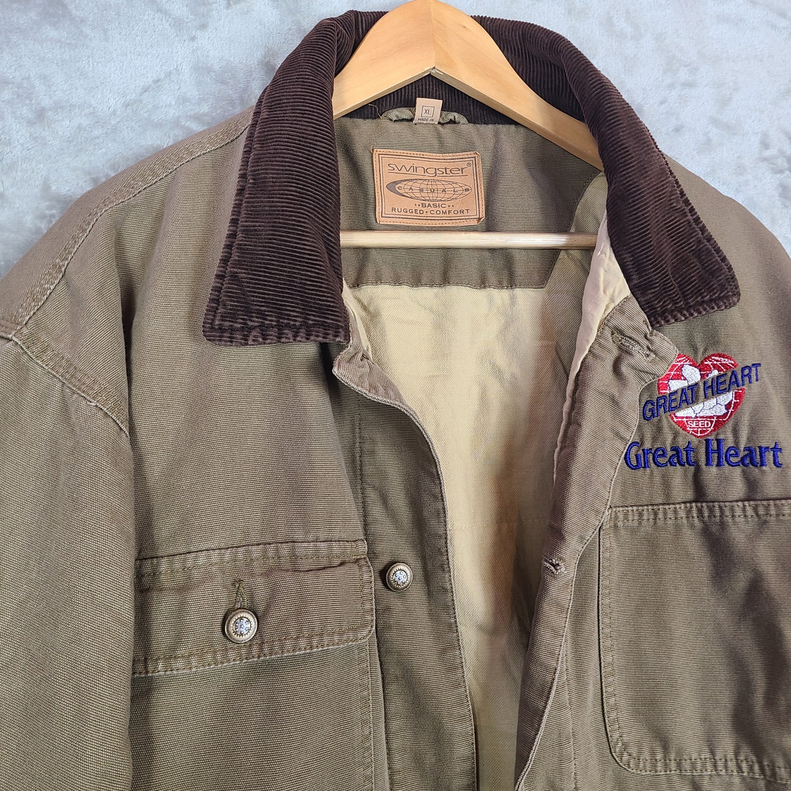 Swingster Plainsman Jacket Brown Canvas Heavy Chore Coat Seed Co Logo Size XL